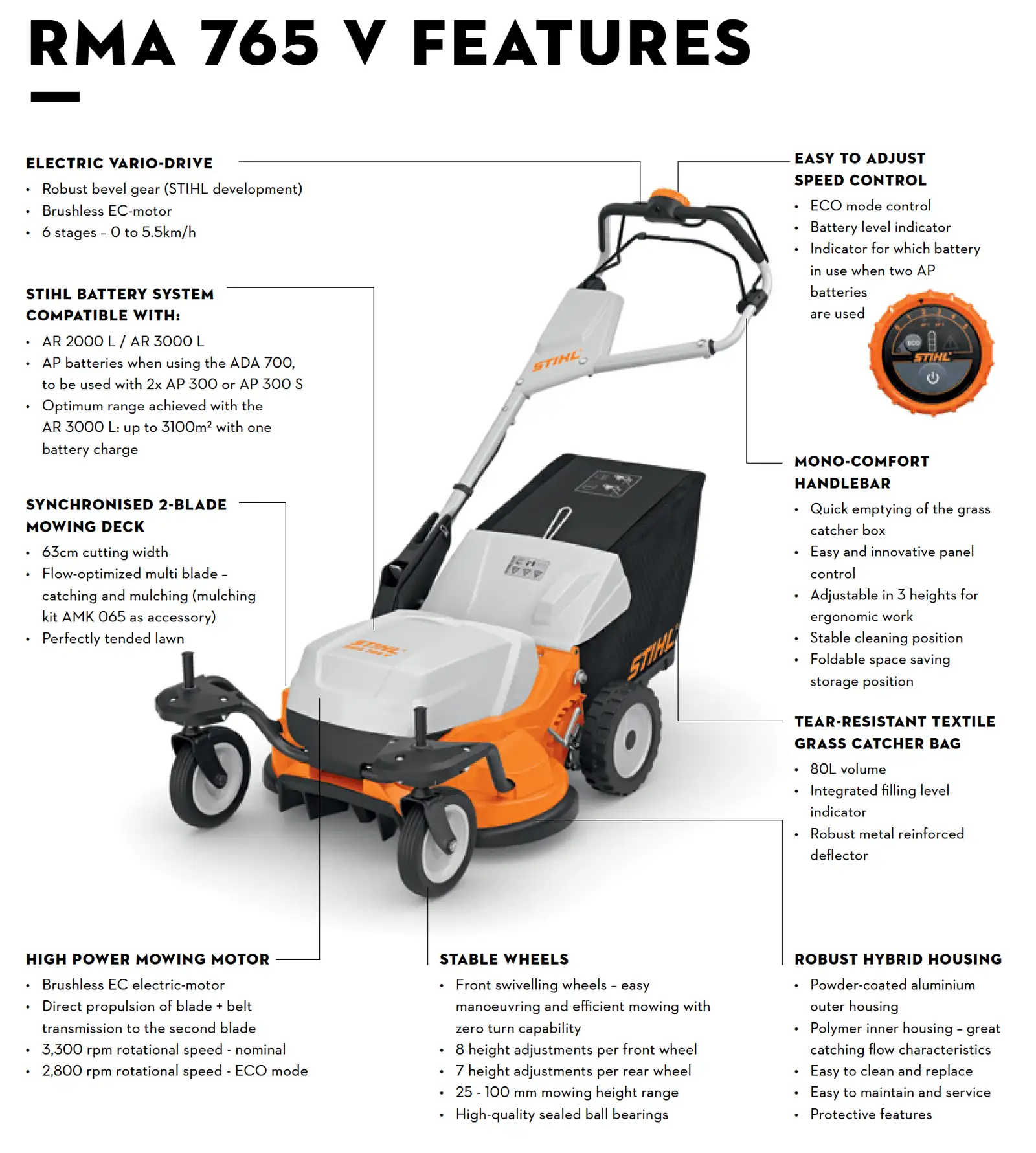RMA 765 V Features